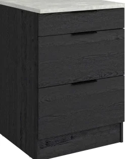 Küchenunterschrank Anna - 60x60x87cm - 3 Schubladen - Eiche schwarz Dekor/weißer Stein