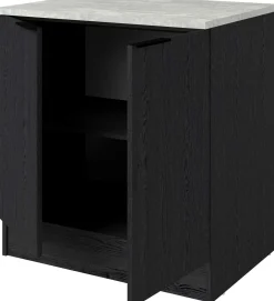 Küchenunterschrank Anna - 80x60x87cm - 2 Türen - Eiche schwarz Dekor/weißer Stein