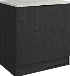 Küchenunterschrank Anna - 80x60x87cm - 2 Türen - Eiche schwarz Dekor/weißer Stein