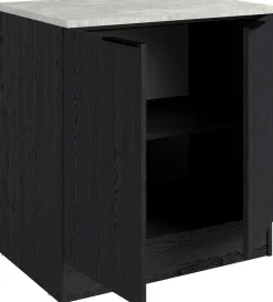 Küchenunterschrank Anna - 80x60x87cm - 2 Türen - Eiche schwarz Dekor/weißer Stein