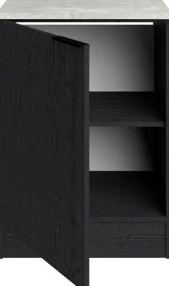 Küchenunterschrank Anna - 60x60x87cm - 1 Tür - Eiche schwarz Dekor/weißer Stein