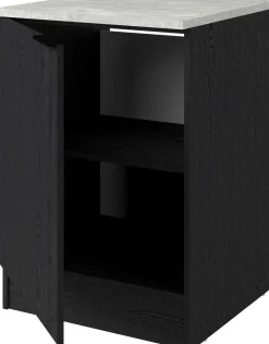 Küchenunterschrank Anna - 60x60x87cm - 1 Tür - Eiche schwarz Dekor/weißer Stein