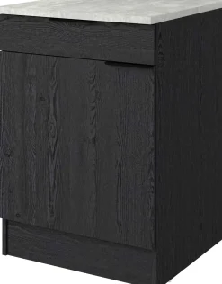 Küchenunterschrank Anna - 60x60x87cm - 1 Tür und 1 Schublade - Eiche schwarz Dekor/weißer Stein