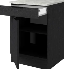 Küchenunterschrank Anna - 60x60x87cm - 1 Tür und 1 Schublade - Eiche schwarz Dekor/weißer Stein