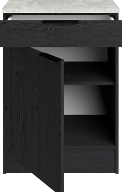 Küchenunterschrank Anna - 60x60x87cm - 1 Tür und 1 Schublade - Eiche schwarz Dekor/weißer Stein