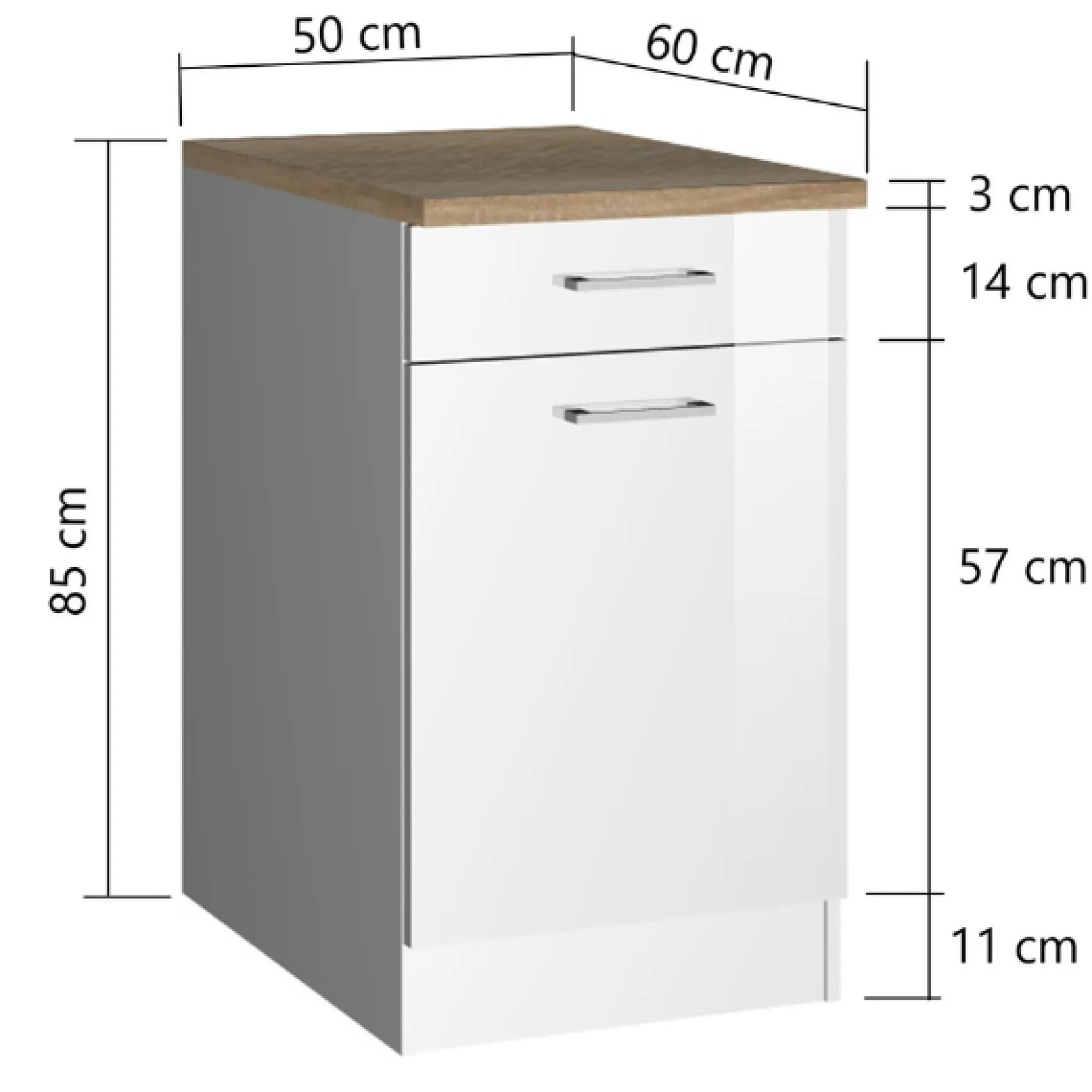 Küchenunterschrank Ragnar 50cm mit 1 Tür und 1 Schublade - anthrazit
