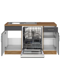 Held Küchenzeile in L-Form Sorrella 270cm mit Backofen, Geschirrspüler und Kühlschrank - anthrazit/eiche