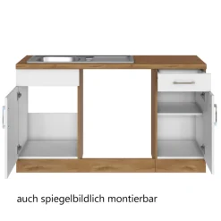 Held Küchenzeile in L-Form Sorrella 270cm mit Platz für Backofen, Geschirrspüler und Kühlschrank - weiß/Eiche