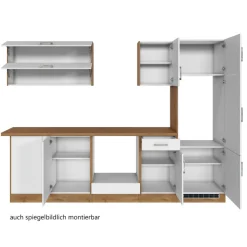 Held Küchenzeile in L-Form Sorrella 270cm mit Platz für Backofen, Geschirrspüler und Kühlschrank - weiß/Eiche