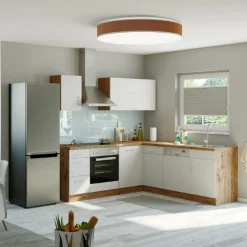 Held Küchenzeile in L-Form Sorrella 210cm mit Backofen und Geschirrspüler - weiß/Eiche