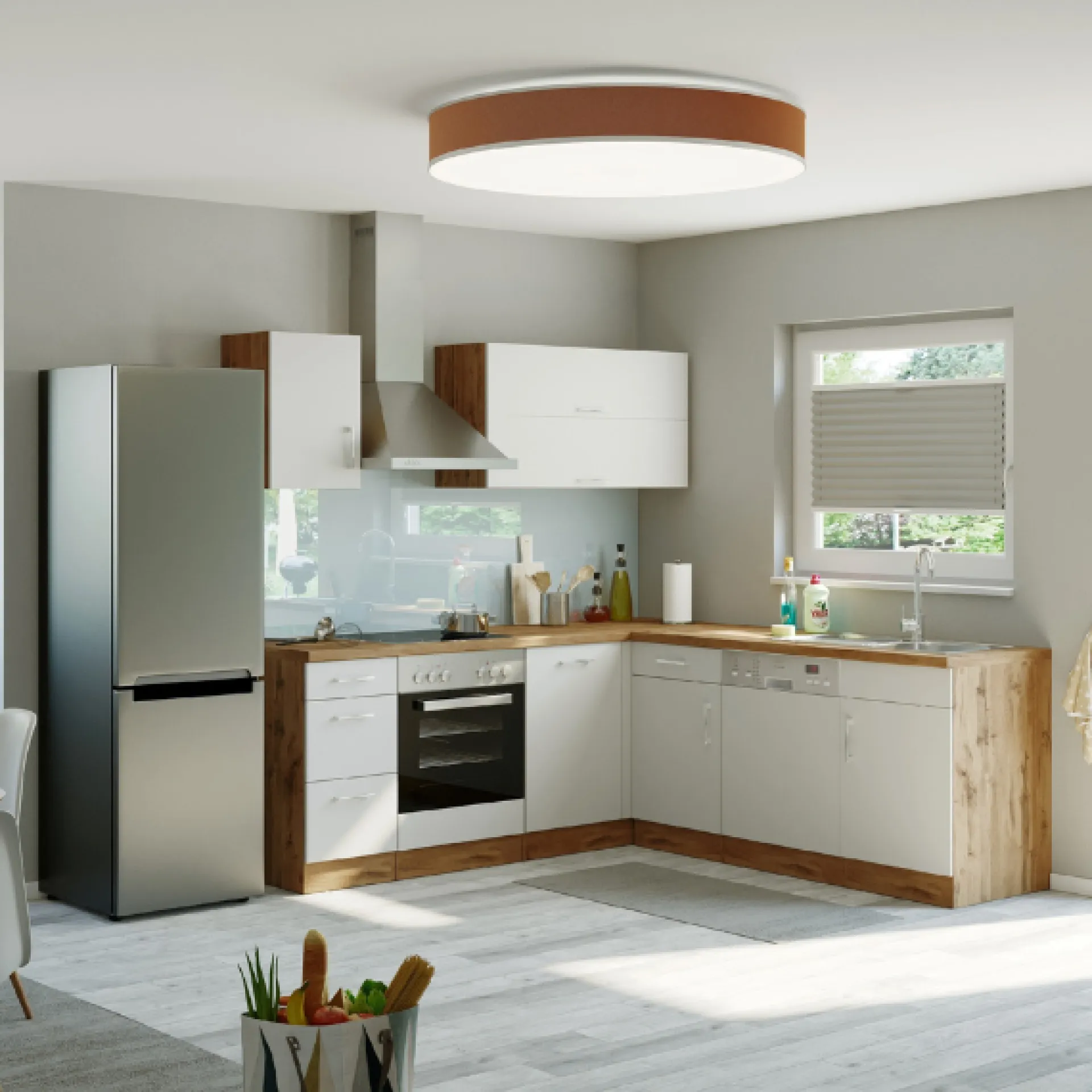 Held Küchenzeile in L-Form Sorrella 210cm mit Backofen und Geschirrspüler - weiß/Eiche