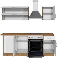 Held Küchenzeile in L-Form Sorrella 210cm mit Backofen und Geschirrspüler - weiß/Eiche