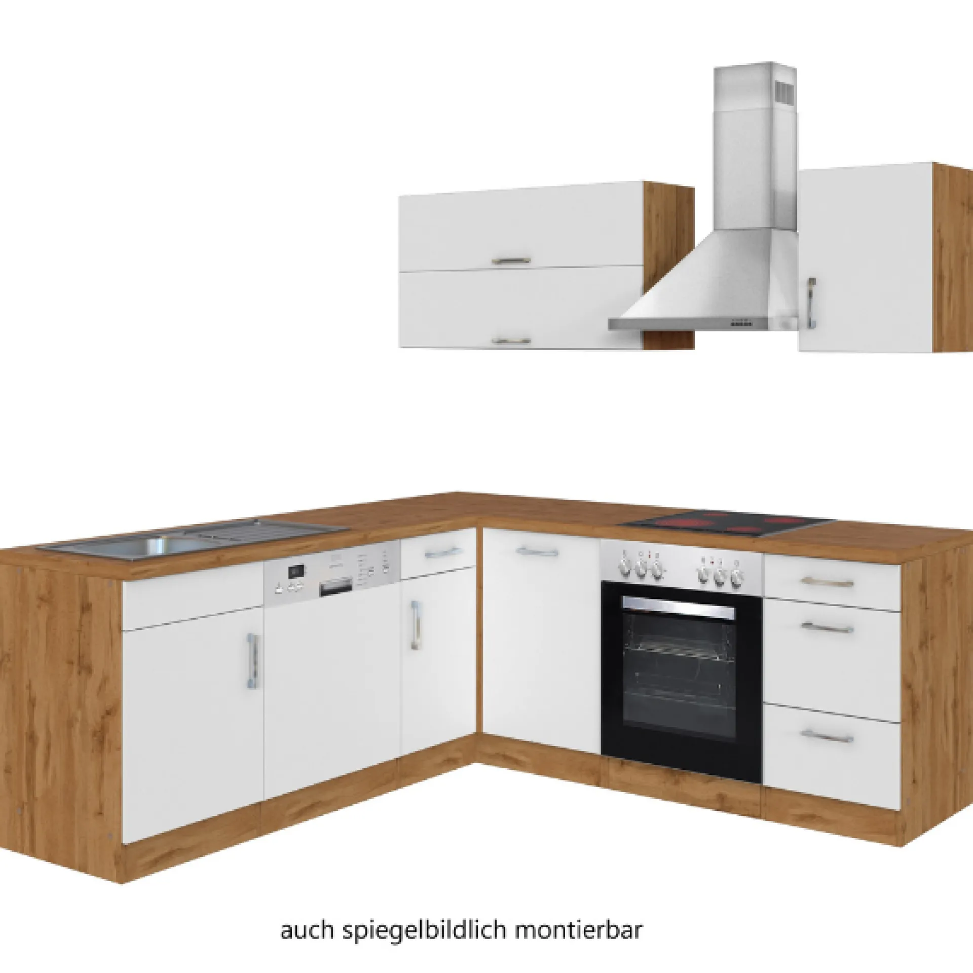 Held Küchenzeile in L-Form Sorrella 210cm mit Backofen und Geschirrspüler - weiß/Eiche
