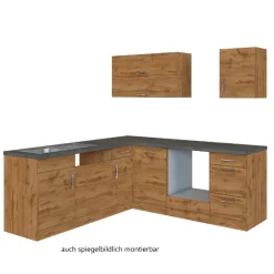 Held Küchenzeile in L-Form Sorrella 210cm mit Platz für Backofen und Geschirrspüler - Eiche