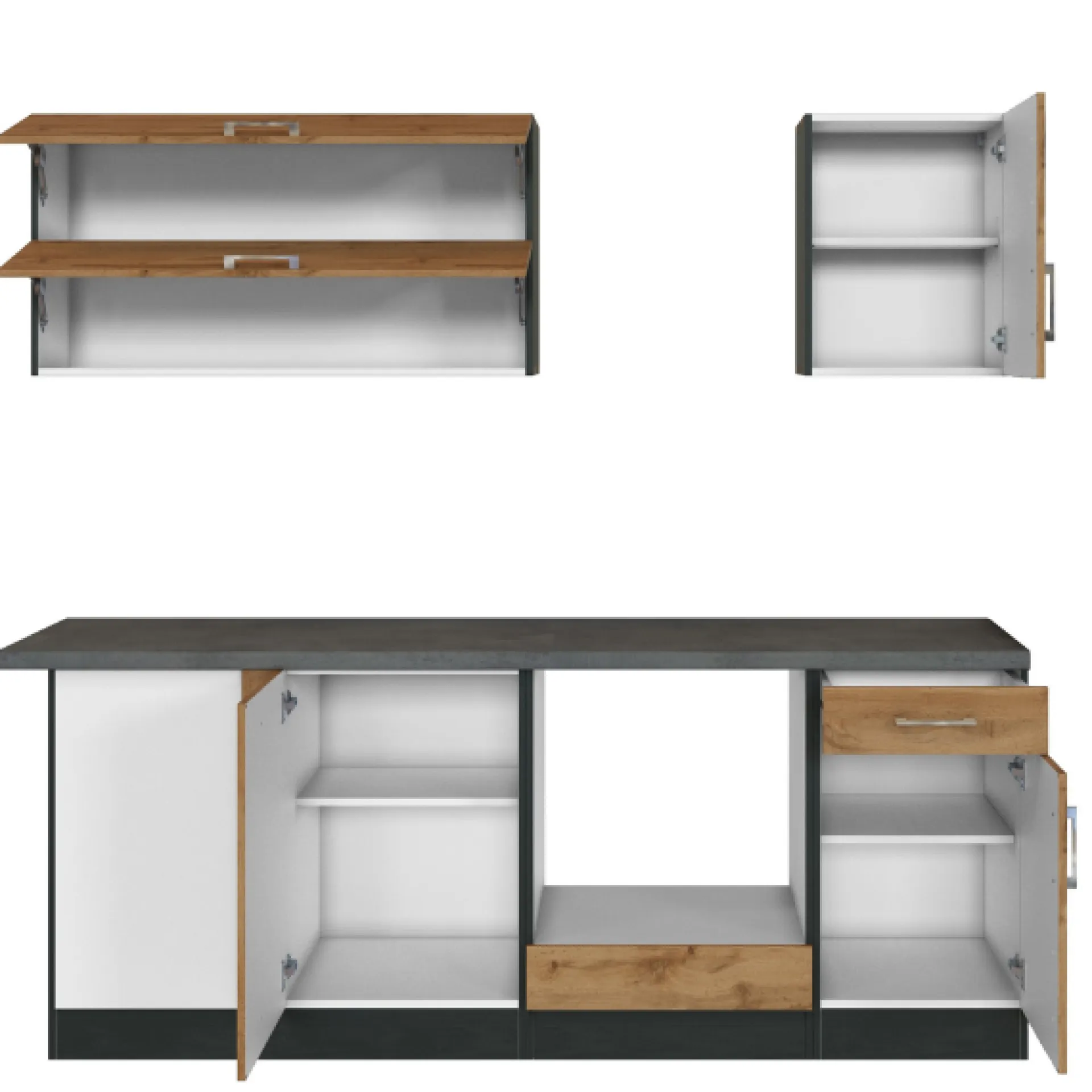Held Küchenzeile in L-Form Sorrella 210cm mit Platz für Backofen und Geschirrspüler - Eiche/Graphit