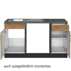 Held Küchenzeile in L-Form Sorrella 210cm mit Platz für Backofen und Geschirrspüler - Eiche/Graphit