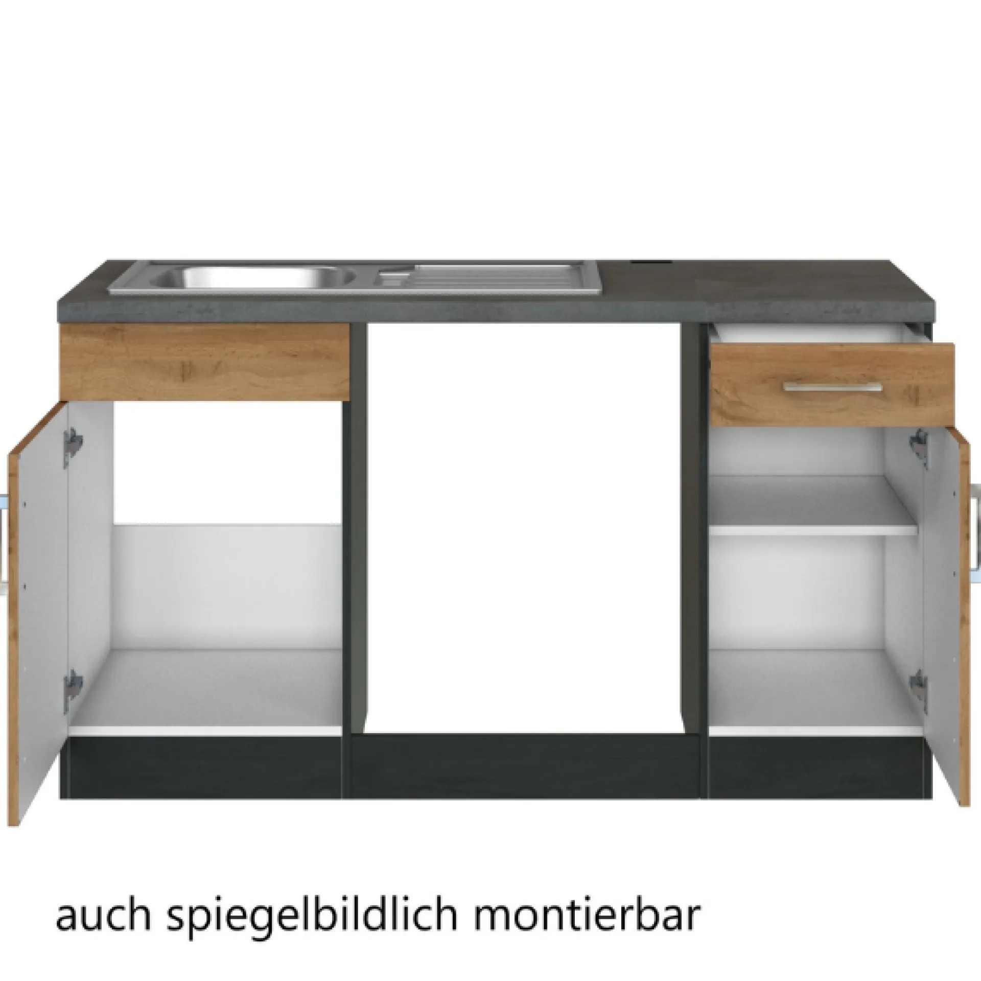Held Küchenzeile in L-Form Sorrella 210cm mit Platz für Backofen und Geschirrspüler - Eiche/Graphit
