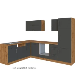 Held Küchenzeile in L-Form Sorrella 270cm mit Platz für Backofen, Geschirrspüler und Kühlschrank - anthrazit/ocker