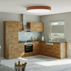 Held Küchenzeile in L-Form Sorrella 270cm mit Platz für Backofen, Geschirrspüler und Kühlschrank - Eiche