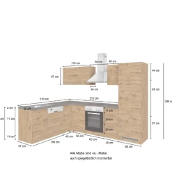 Held Küchenzeile in L-Form Sorrella 270cm mit Platz für Backofen, Geschirrspüler und Kühlschrank - Eiche/Graphit