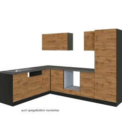 Held Küchenzeile in L-Form Sorrella 270cm mit Platz für Backofen, Geschirrspüler und Kühlschrank - Eiche/Graphit