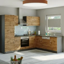 Held Küchenzeile in L-Form Sorrella 270cm mit Platz für Backofen, Geschirrspüler und Kühlschrank - Eiche/Graphit