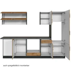 Held Küchenzeile in L-Form Sorrella 270cm mit Platz für Backofen, Geschirrspüler und Kühlschrank - Eiche/Graphit