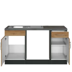 Held Küchenzeile in L-Form Sorrella 270cm mit Platz für Backofen, Geschirrspüler und Kühlschrank - Eiche/Graphit