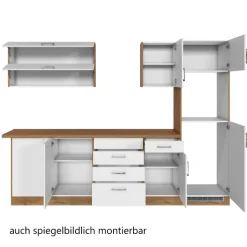 Held Küchenzeile in L-Form Sorrella 270cm mit Platz für Backofen, Geschirrspüler und Kühlschrank - weiß/Eiche