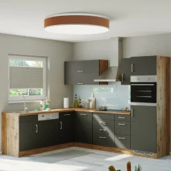Held Küchenzeile in L-Form Sorrella 270cm mit Platz für Backofen, Geschirrspüler und Kühlschrank - anthrazit/ocker