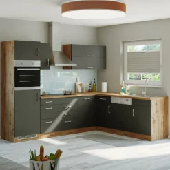 Held Küchenzeile in L-Form Sorrella 270cm mit Platz für Backofen, Geschirrspüler und Kühlschrank - anthrazit/ocker