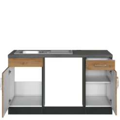 Held Küchenzeile in L-Form Sorrella 270cm mit Platz für Backofen, Geschirrspüler und Kühlschrank - Eiche/Graphit