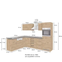 Held Küchenzeile in L-Form Sorrella 270cm mit Platz für Backofen, Geschirrspüler und Kühlschrank - Eiche/Graphit