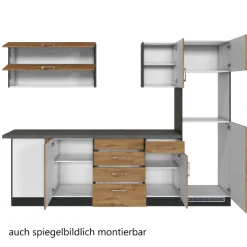Held Küchenzeile in L-Form Sorrella 270cm mit Platz für Backofen, Geschirrspüler und Kühlschrank - Eiche/Graphit