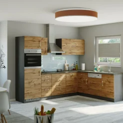 Held Küchenzeile in L-Form Sorrella 270cm mit Platz für Backofen, Geschirrspüler und Kühlschrank - Eiche/Graphit