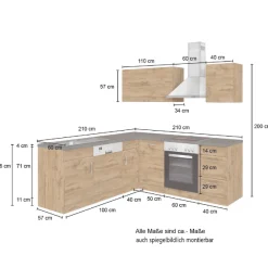 Held Küchenzeile in L-Form Sorrella 210cm mit Backofen und Geschirrspüler - anthrazit/ocker