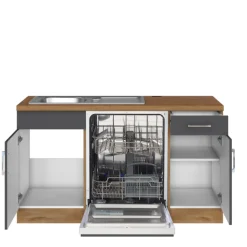 Held Küchenzeile in L-Form Sorrella 210cm mit Backofen und Geschirrspüler - anthrazit/ocker