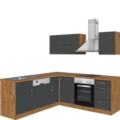 Held Küchenzeile in L-Form Sorrella 210cm mit Backofen und Geschirrspüler - anthrazit/ocker