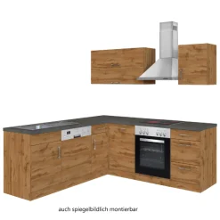 Held Küchenzeile in L-Form Sorrella 210cm mit Backofen und Geschirrspüler - Eiche