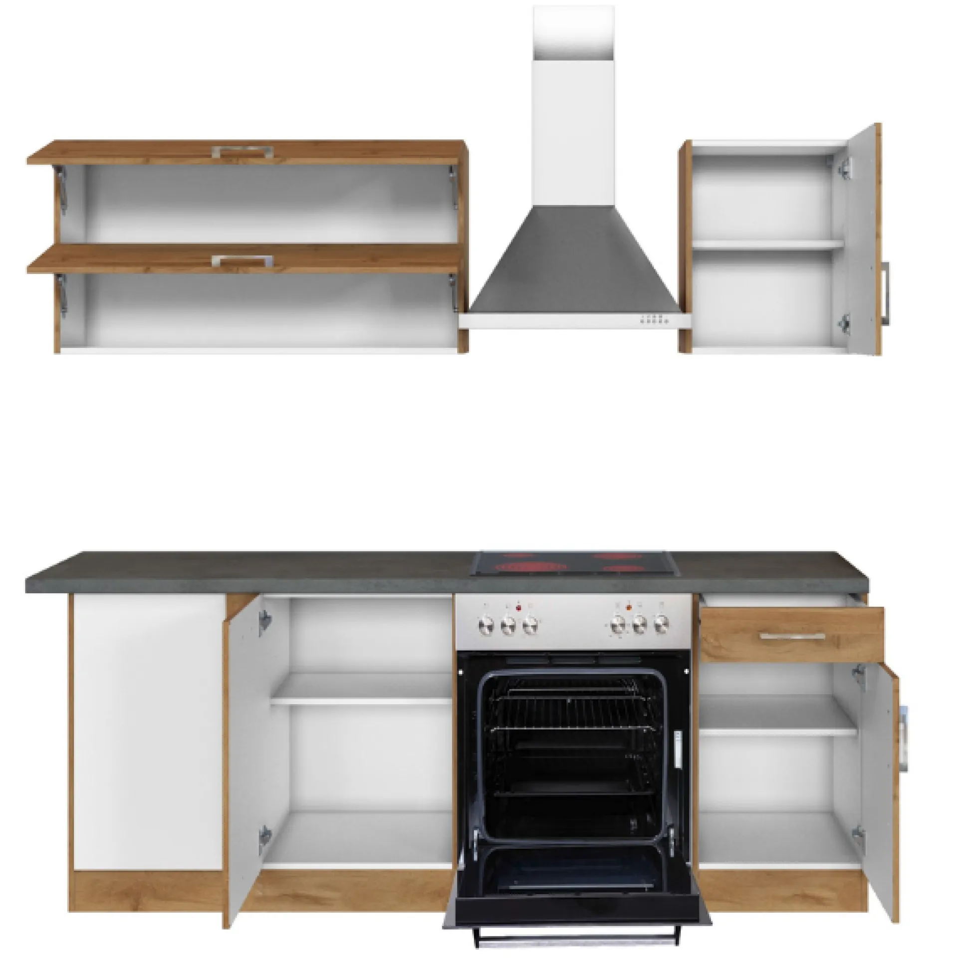 Held Küchenzeile in L-Form Sorrella 210cm mit Backofen und Geschirrspüler - Eiche
