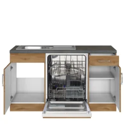 Held Küchenzeile in L-Form Sorrella 210cm mit Backofen und Geschirrspüler - Eiche