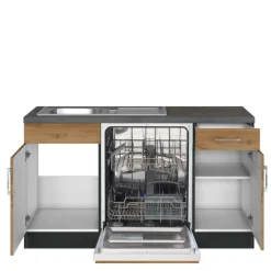 Held Küchenzeile in L-Form Sorrella 210cm mit Backofen und Geschirrspüler - Eiche/Graphit