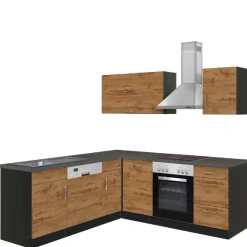 Held Küchenzeile in L-Form Sorrella 210cm mit Backofen und Geschirrspüler - Eiche/Graphit