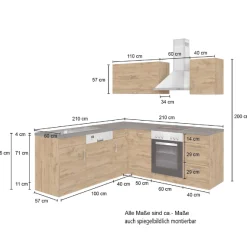 Held Küchenzeile in L-Form Sorrella 210cm mit Backofen und Geschirrspüler - Eiche/Graphit
