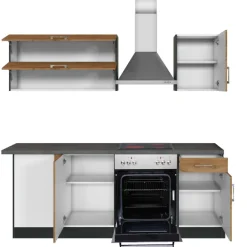 Held Küchenzeile in L-Form Sorrella 210cm mit Backofen und Geschirrspüler - Eiche/Graphit