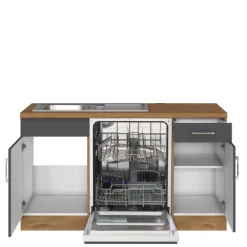 Held Küchenzeile in L-Form Sorrella 270cm mit Backofen, Geschirrspüler und Kühlschrank - anthrazit/eiche