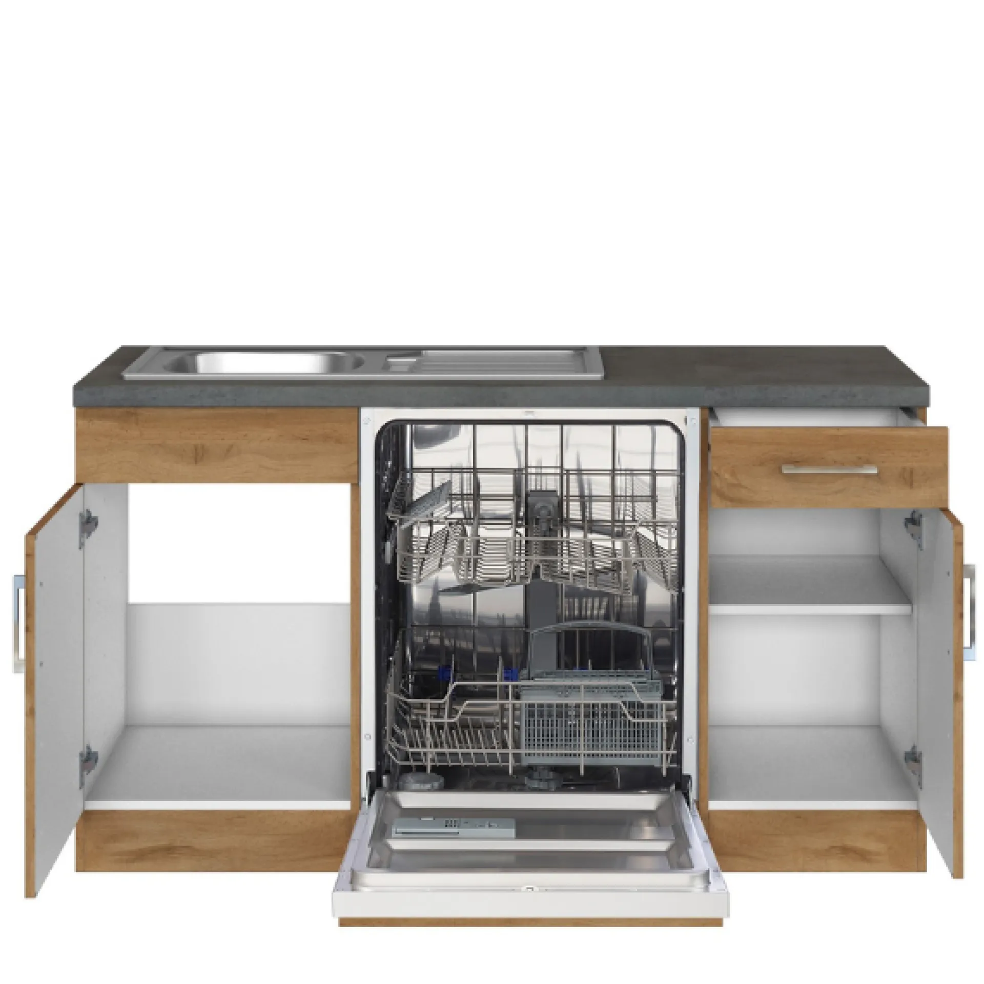 Held Küchenzeile in L-Form Sorrella 270cm mit Backofen, Geschirrspüler und Kühlschrank - Eiche