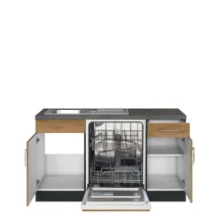Held Küchenzeile in L-Form Sorrella 270cm mit Backofen, Geschirrspüler und Kühlschrank - Eiche/Graphit