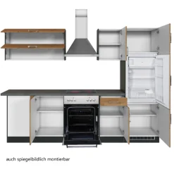 Held Küchenzeile in L-Form Sorrella 270cm mit Backofen, Geschirrspüler und Kühlschrank - Eiche/Graphit