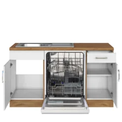 Held Küchenzeile in L-Form Sorrella 270cm mit Backofen, Geschirrspüler und Kühlschrank - weiß/Eiche